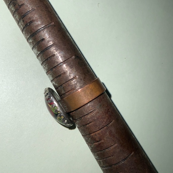 Vtg Antique Copper Multicolor Paisley Cabochon Ring in Beveled Setting Sz 7 - Picture 12 of 16